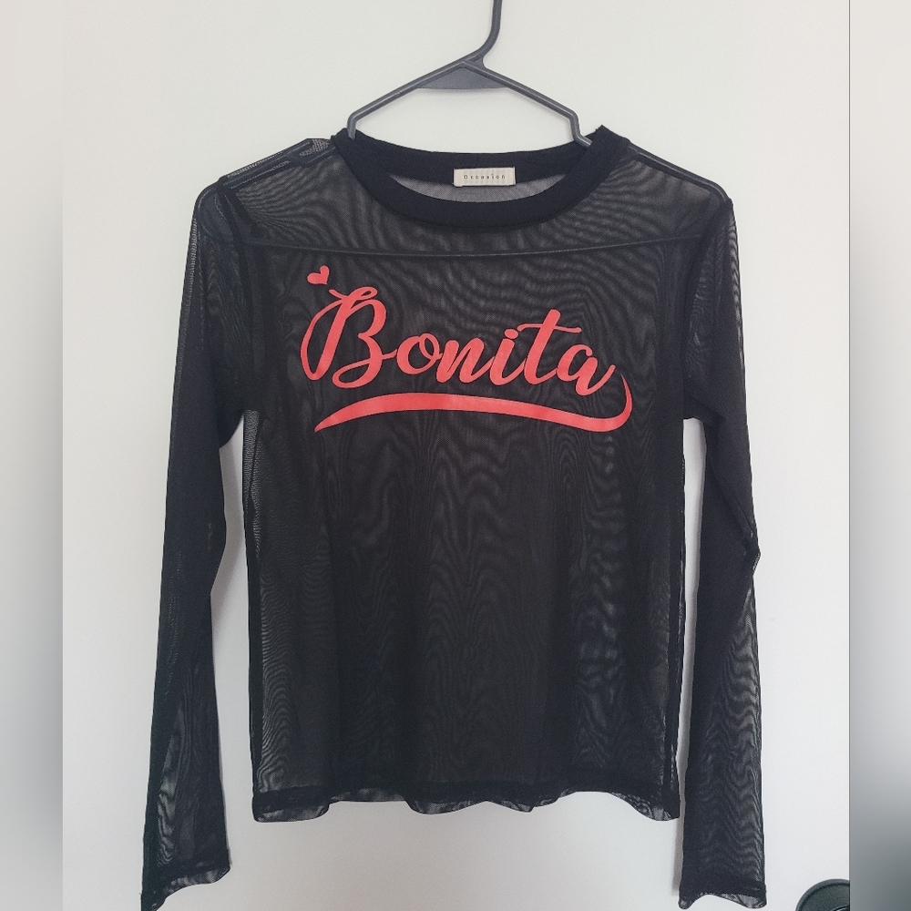 Occasion Black and Red Sheer Bonita Graphic Top